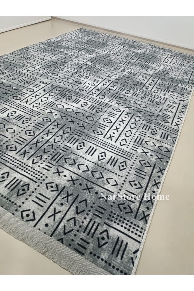 ELİT KREM SAÇAKLI KABARTMALI YIKANABİLİR KAYMAZ TABAN KESME YOLLUK HALI ANTRASİT - 80 x 450