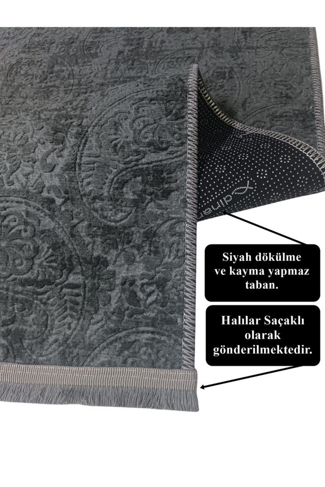 Kaymaz Taban Saçaklı Kesme Halı Yolluk Nevra Dinar Antrasit Antrasit - 80 X 350