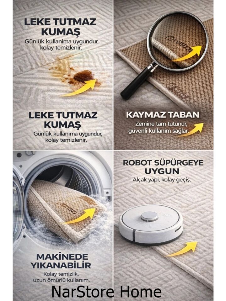 Rölyef Joy Krem Kaymaz Yıkanabilir Taban Kesme Salon Mutfak Halı Yolluk 100 x 600 - Beyaz