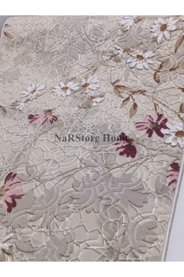 ELİT KABARTMALI KREM BEJ YIKANABİLİR KAYMAZ TABAN KESME YOLLUK HALI Pembe - 80 X 600