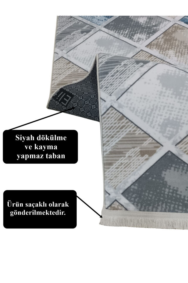 Renkli Multi Saçaklı Kaymaz Tabanlı Kesme Yıkanabilir Hali Yolluk MAVİ - 150 x 250