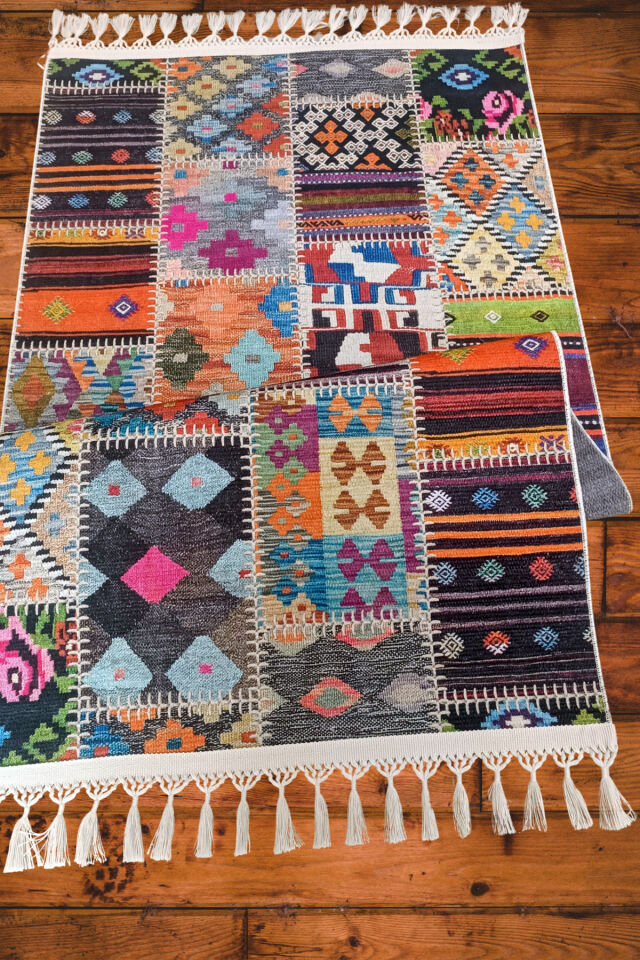 DECOSER DELÜX 4015 RENKLİ PATCHWORK MULTİ PAMUK YIKANABİLİR KİLİM RENKLİ - 80 x 300