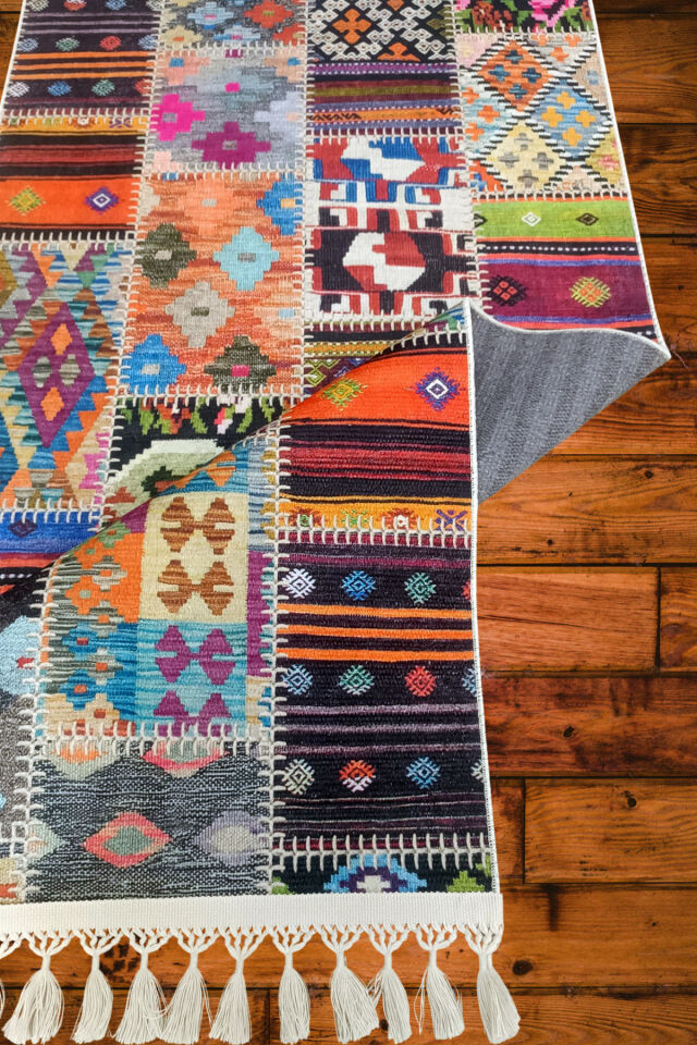 DECOSER DELÜX 4015 RENKLİ PATCHWORK MULTİ PAMUK YIKANABİLİR KİLİM RENKLİ - 80 x 300