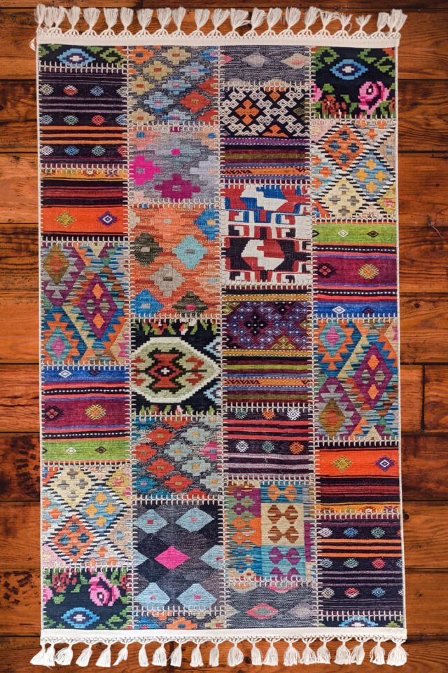 DECOSER DELÜX 4015 RENKLİ PATCHWORK MULTİ PAMUK YIKANABİLİR KİLİM RENKLİ - 80 x 300