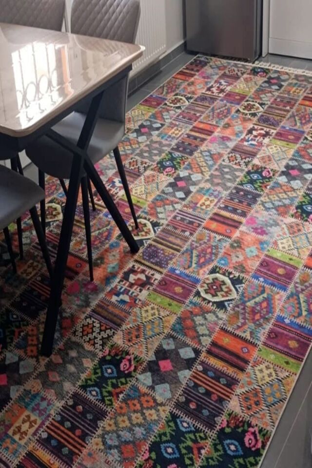 DECOSER DELÜX 4015 RENKLİ PATCHWORK MULTİ PAMUK YIKANABİLİR KİLİM RENKLİ - 80 x 300