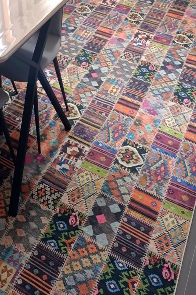 DECOSER DELÜX 4015 RENKLİ PATCHWORK MULTİ PAMUK YIKANABİLİR KİLİM RENKLİ - 80 x 300