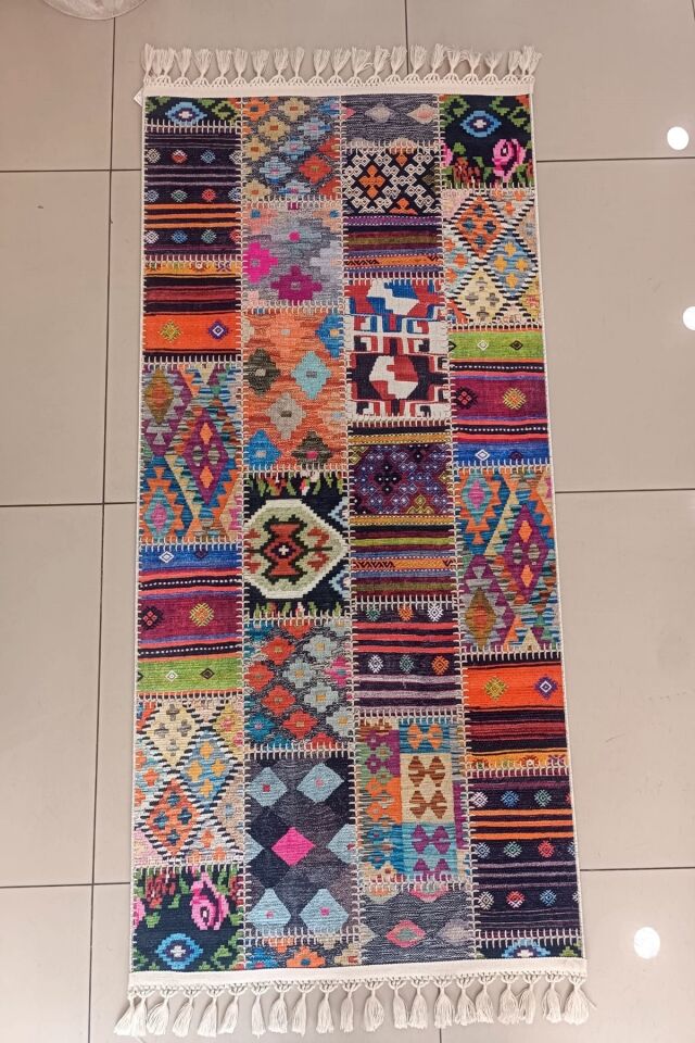 DECOSER DELÜX 4015 RENKLİ PATCHWORK MULTİ PAMUK YIKANABİLİR KİLİM RENKLİ - 80 x 300