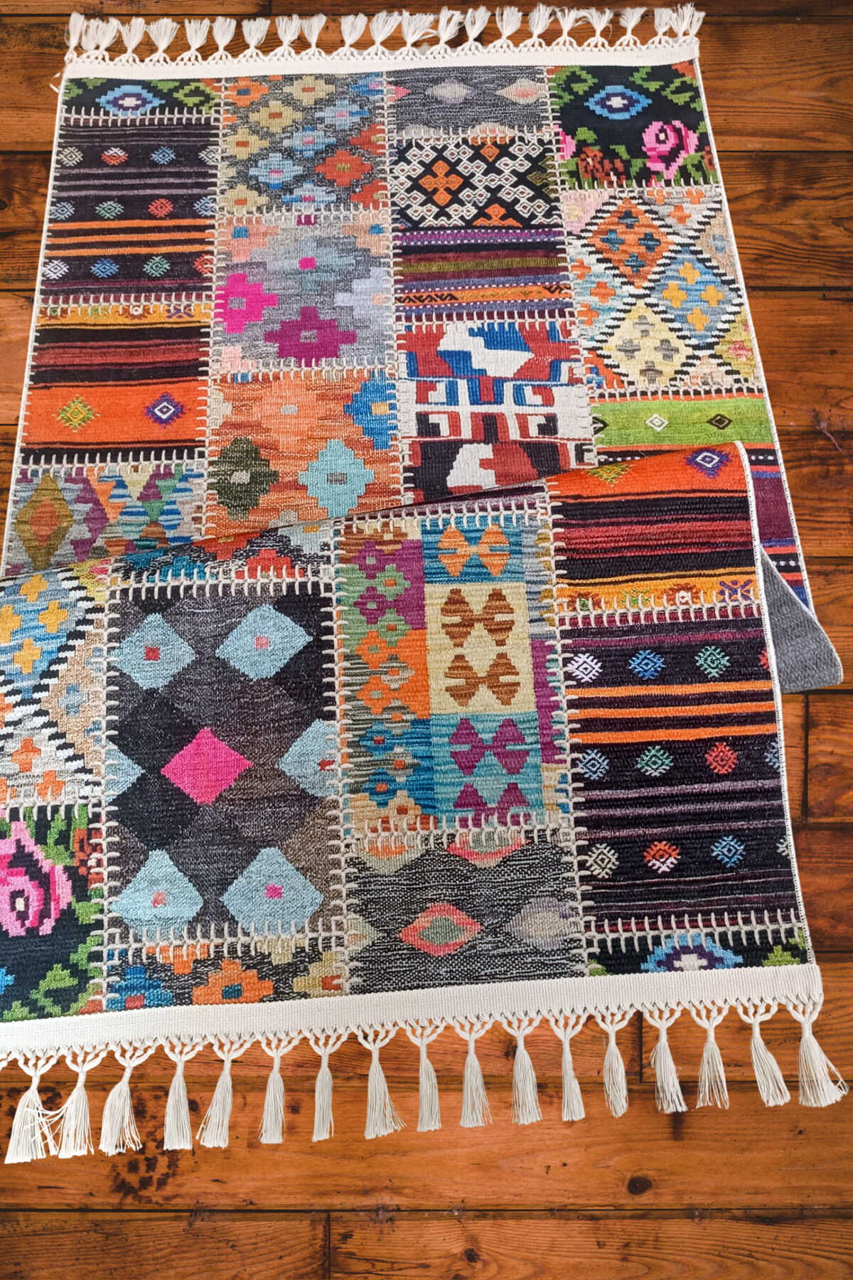 DECOSER DELÜX 4015 RENKLİ PATCHWORK MULTİ PAMUK YIKANABİLİR KİLİM 200 x 290 - RENKLİ