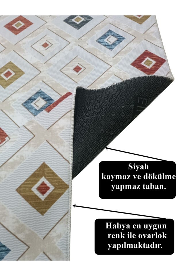 Kahve Gri Kaymaz Taban Yıkanabilir Kesme Yolluk Salon Mutfak Oturma Odası Halı Renkli̇ - 200 X 450