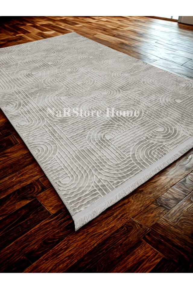 KAYMAZ TABAN SAÇAKLI SMART DİAMOND GRİ KABARTMALI YIKANABİLİR KESME YOLLUK HALI Krem - 120 X 200