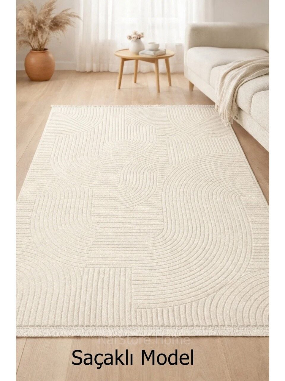 Rölyef Joy Krem Kaymaz Yıkanabilir Taban Kesme Salon Mutfak Halı Yolluk 150 x 600 - Beyaz