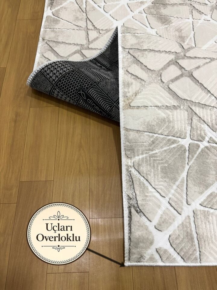 Dinar Saçaklı Mila Taş Gri Kaymaz Taban Yıkanabilir Kesme Yolluk Halı Modern Desen 80 x 300 - Gri1