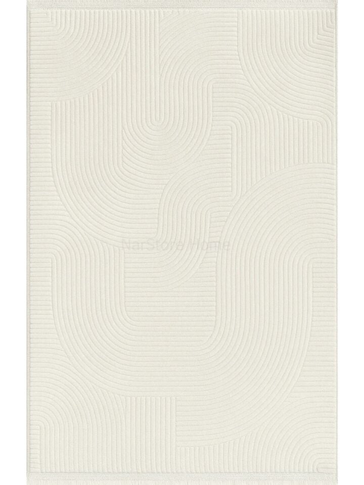 Rölyef Joy Krem Kaymaz Yıkanabilir Taban Kesme Salon Mutfak Halı Yolluk 200 x 250 - Beyaz