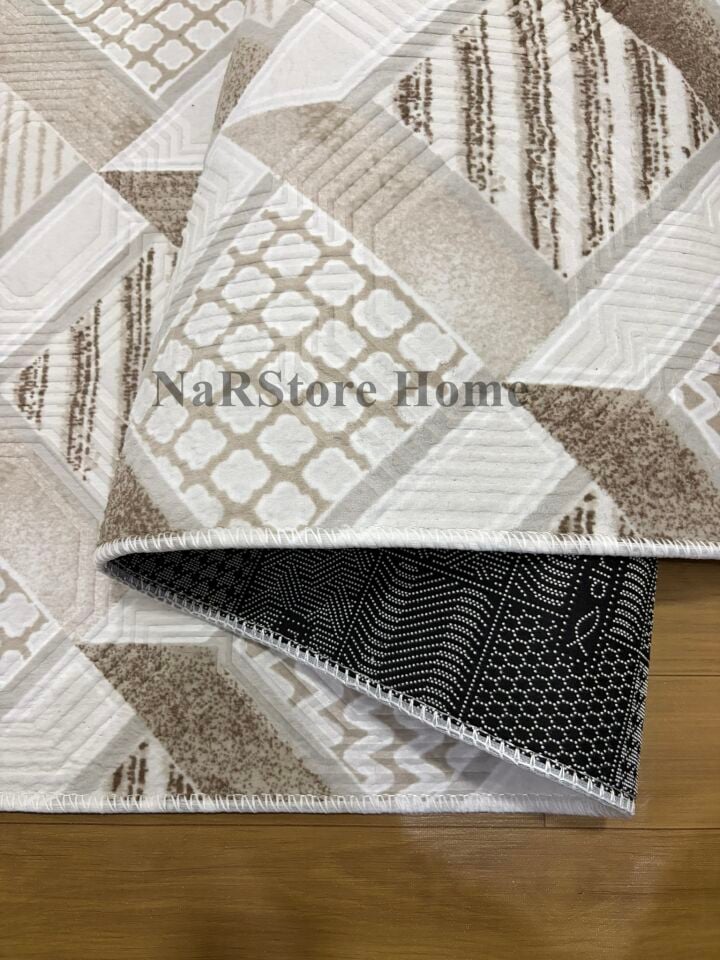 Dinar Motif Bej Kahverengi Kaymaz Taban Kesme Yolluk Halı Modern Desen 120 x 800 - KAHVERENGİ
