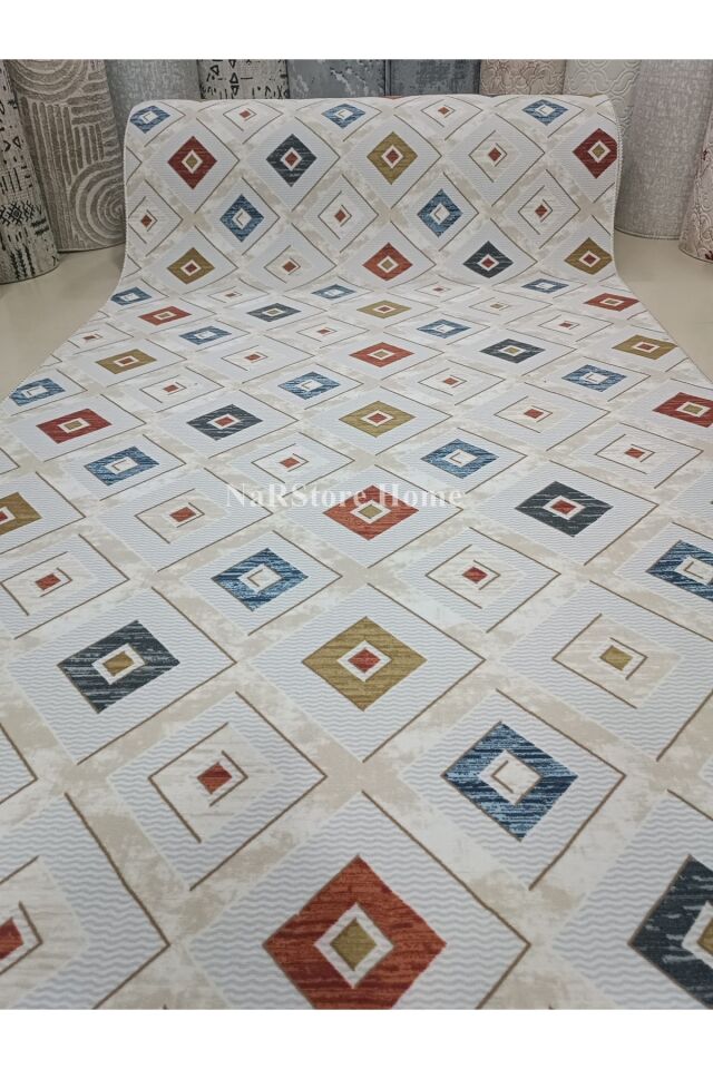 Kahve Gri Kaymaz Taban Yıkanabilir Kesme Yolluk Salon Mutfak Oturma Odası Halı Renkli̇ - 60 X 60