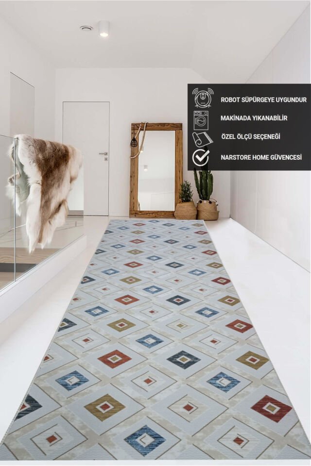 Kahve Gri Kaymaz Taban Yıkanabilir Kesme Yolluk Salon Mutfak Oturma Odası Halı Renkli̇ - 60 X 60