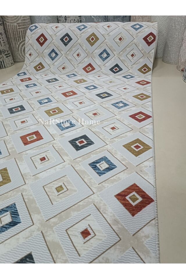 Kahve Gri Kaymaz Taban Yıkanabilir Kesme Yolluk Salon Mutfak Oturma Odası Halı Renkli̇ - 60 X 60