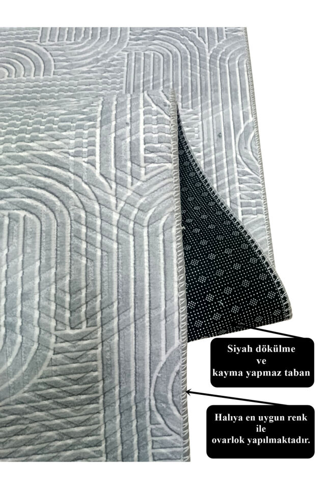 KAYMAZ TABAN SMART DİAMOND GRİ KABARTMALI  YIKANABİLİR KESME YOLLUK HALI 120 x 250 - GRİ