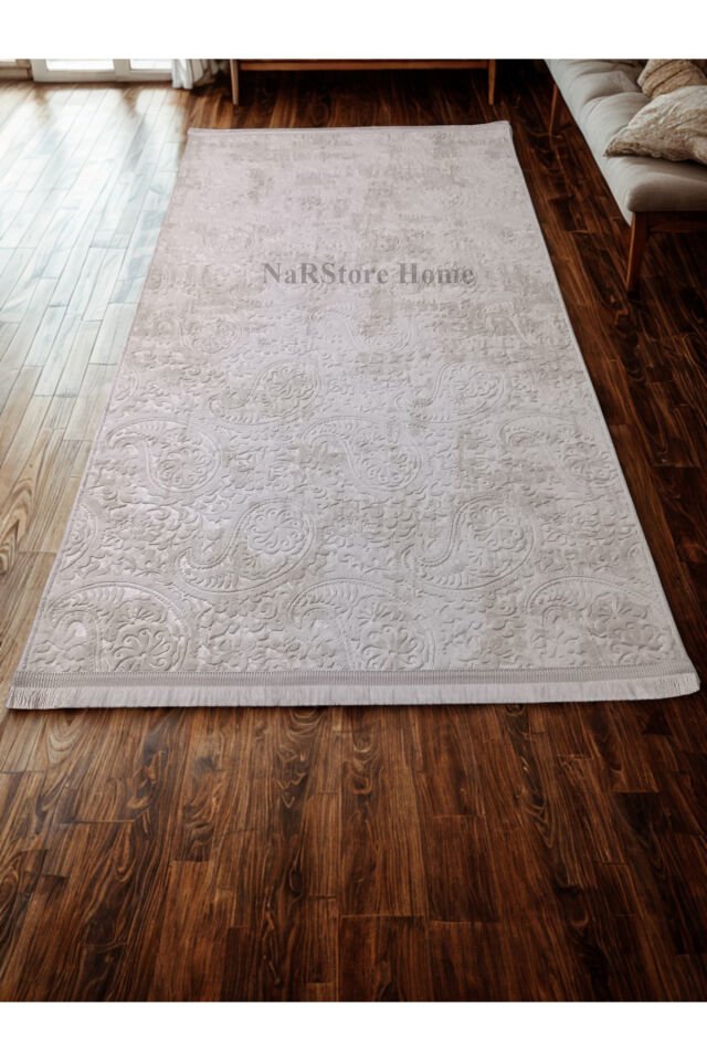 Kaymaz Taban Saçaklı Kesme Halı Yolluk Nevra Dinar Antrasit Krem - 120 X 250
