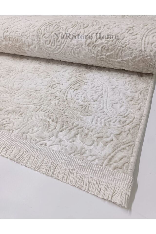 Kaymaz Taban Saçaklı Kesme Halı Yolluk Nevra Dinar Antrasit Krem - 80 X 300