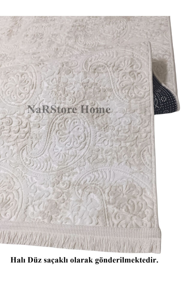 Kaymaz Taban Saçaklı Kesme Halı Yolluk Nevra Dinar Antrasit Krem - 150 X 350