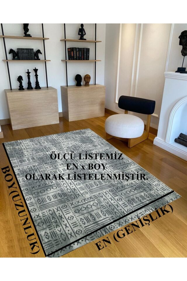 Kahve Gri Kaymaz Taban Yıkanabilir Kesme Yolluk Salon Mutfak Oturma Odası Halı Gri̇ - 120 X 650