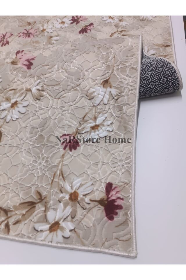ELİT KABARTMALI KREM BEJ YIKANABİLİR KAYMAZ TABAN KESME YOLLUK HALI Pembe - 200 X 250