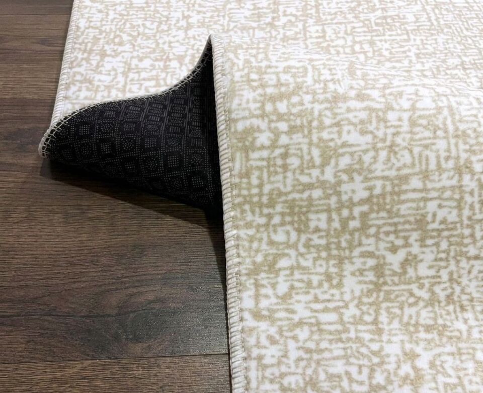 Düz Desen Saçaklı Bej Yıkanabilir Kaymaz Taban Kesme Halı Yolluk 200 x 350 - Açık Bej