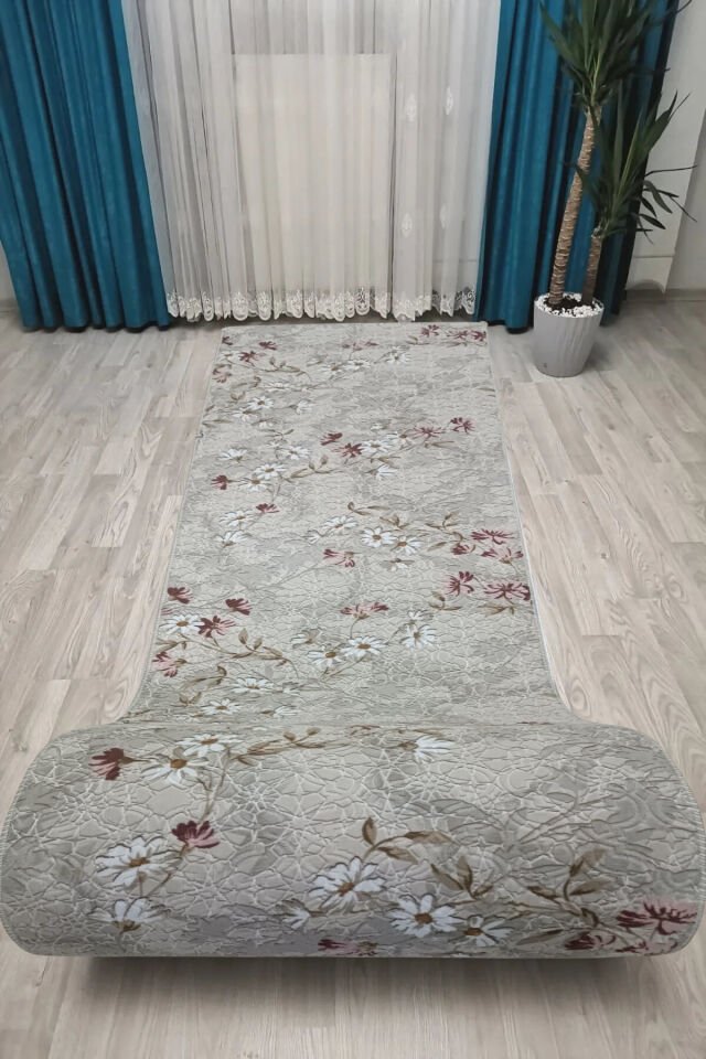 ELİT KABARTMALI KREM BEJ YIKANABİLİR KAYMAZ TABAN KESME YOLLUK HALI Pembe - 150 X 280