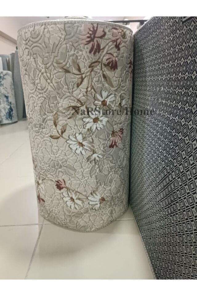ELİT KABARTMALI KREM BEJ YIKANABİLİR KAYMAZ TABAN KESME YOLLUK HALI Pembe - 200 X 350