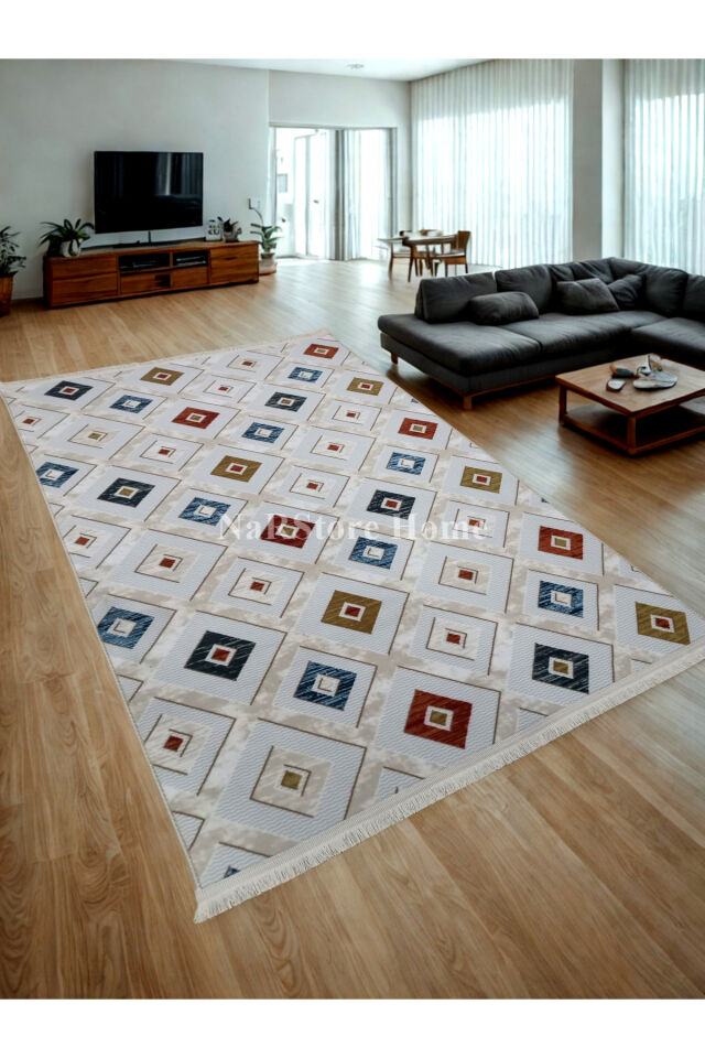 Renkli Multi Saçaklı Kaymaz Tabanlı Kesme Yıkanabilir Hali Yolluk 80 x 600 - Çok Renkli