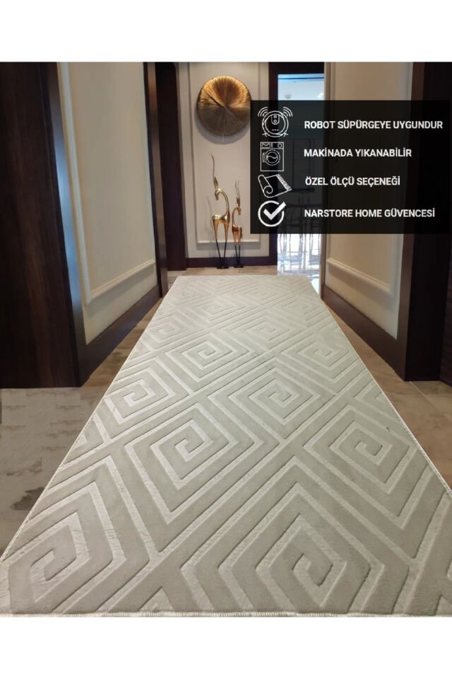 ELİT EMBOS KAHVE VİZON KAYMAZ TABAN YIKANABİLİR KESME HALI YOLLUK Vizon - 150 X 800
