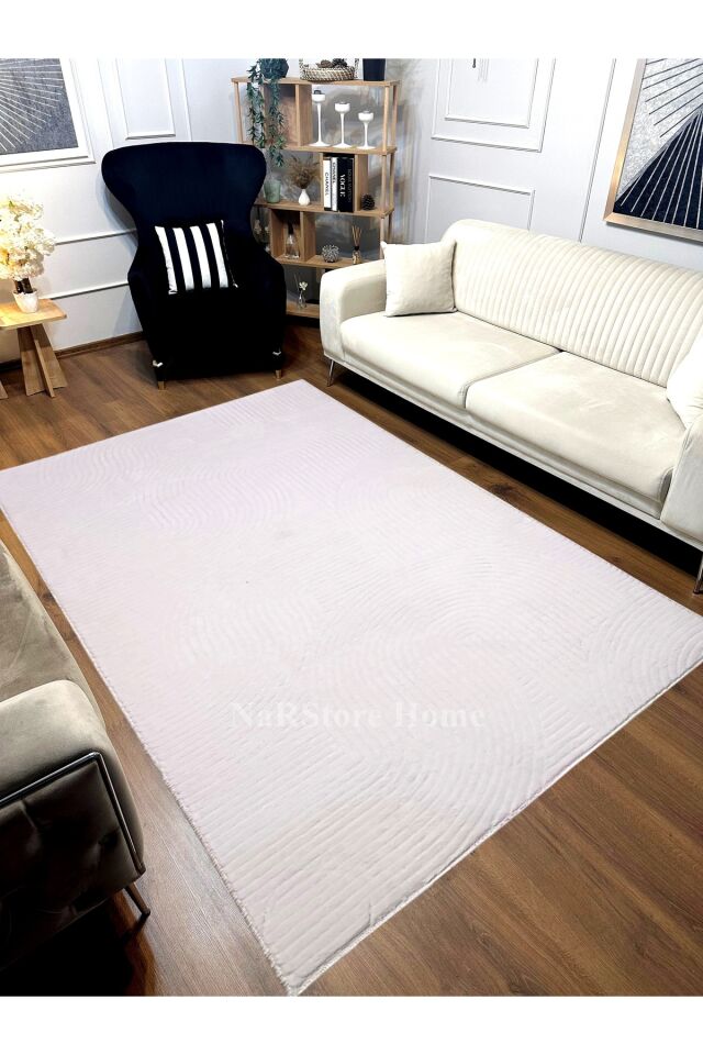 Rölyef Joy Krem Saçaklı Kaymaz Taban Kesme Halı Yolluk Açık Bej - 150 x 500
