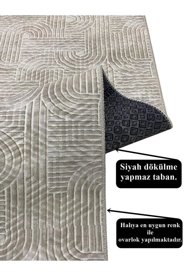 KAYMAZ TABAN SMART DİAMOND GRİ KABARTMALI  YIKANABİLİR KESME YOLLUK HALI 80 x 350 - Krem
