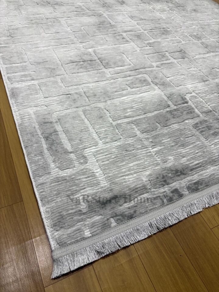 Aksu Stan Kaymaz Tabanlı Kesme Kabartmalı Salon Koridor Mutfak Yıkanabilir Hali Gri 120 x 300 - Açık Gri