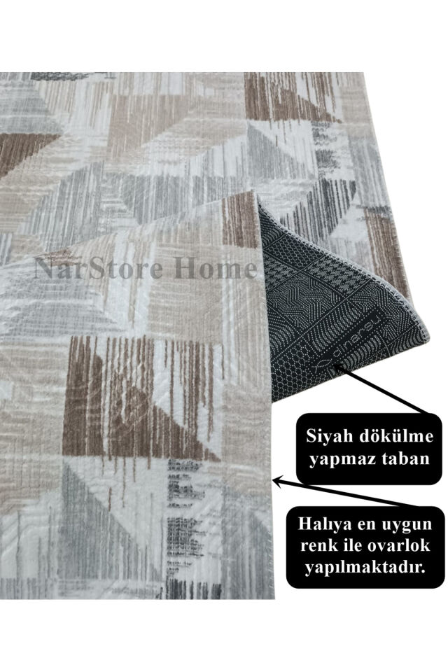 Dinar Saçaklı Gri Kahve Kaymaz Taban Yıkanabilir Kesme Yolluk Halı Modern Desen Gri - 120 X 300
