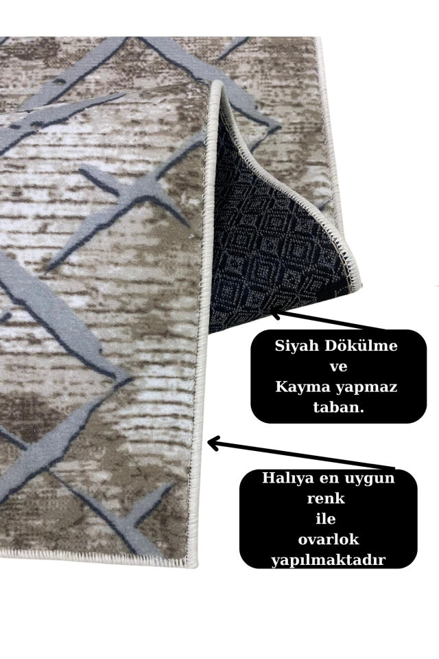 İskandinav Desen Gri Kaymaz Taban Yıkanabilir Kesme Yolluk Halı 80 x 170 - KAHVERENGİ