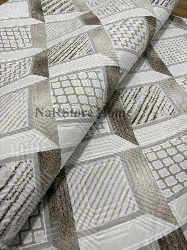 Dinar Motif Bej Kahverengi Kaymaz Taban Kesme Yolluk Halı Modern Desen 200 x 400 - KAHVERENGİ