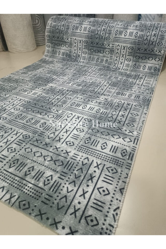Kahve Gri Kaymaz Taban Yıkanabilir Kesme Yolluk Salon Mutfak Oturma Odası Halı Gri̇ - 100 X 150