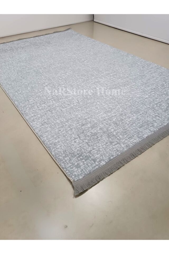 Düz Desen Gri Saçaklı Kaymaz Taban Kesme Yıkanabilir Halı Yolluk 80 x 300 - GRİ