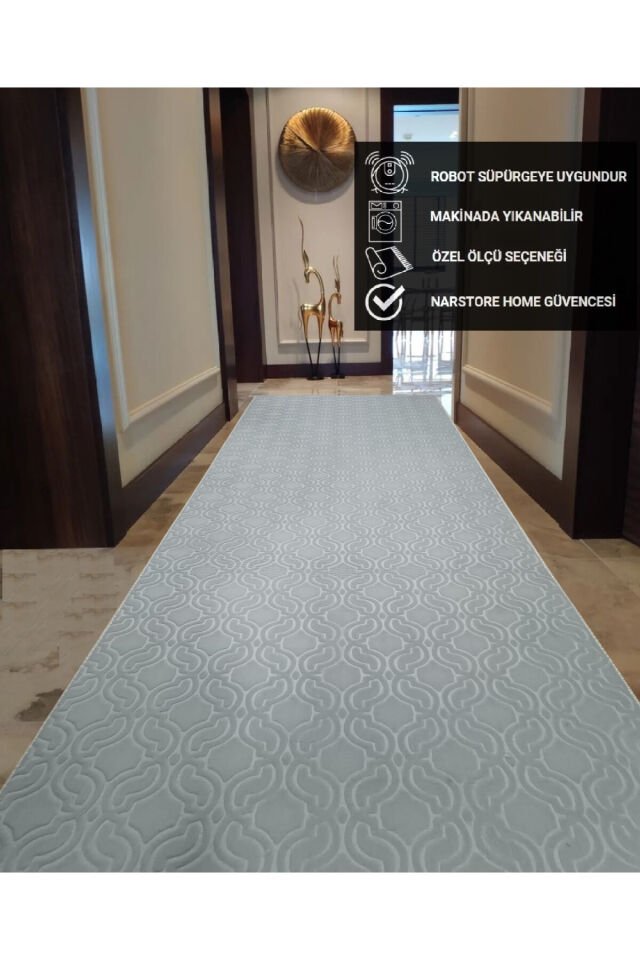 ELİT KABARTMALI KREM BEJ YIKANABİLİR KAYMAZ TABAN KESME YOLLUK HALI Gri̇ - 120 X 700