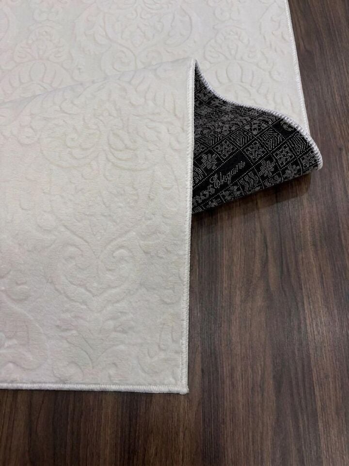 Rölyef Krem Joy Modern Yumuşak Dokulu Kabartmalı Kaymaz Taban Kesme Halı Yolluk