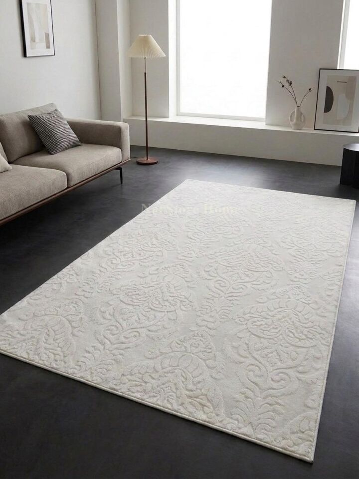 Rölyef Krem Joy Modern Yumuşak Dokulu Kabartmalı Kaymaz Taban Kesme Halı Yolluk